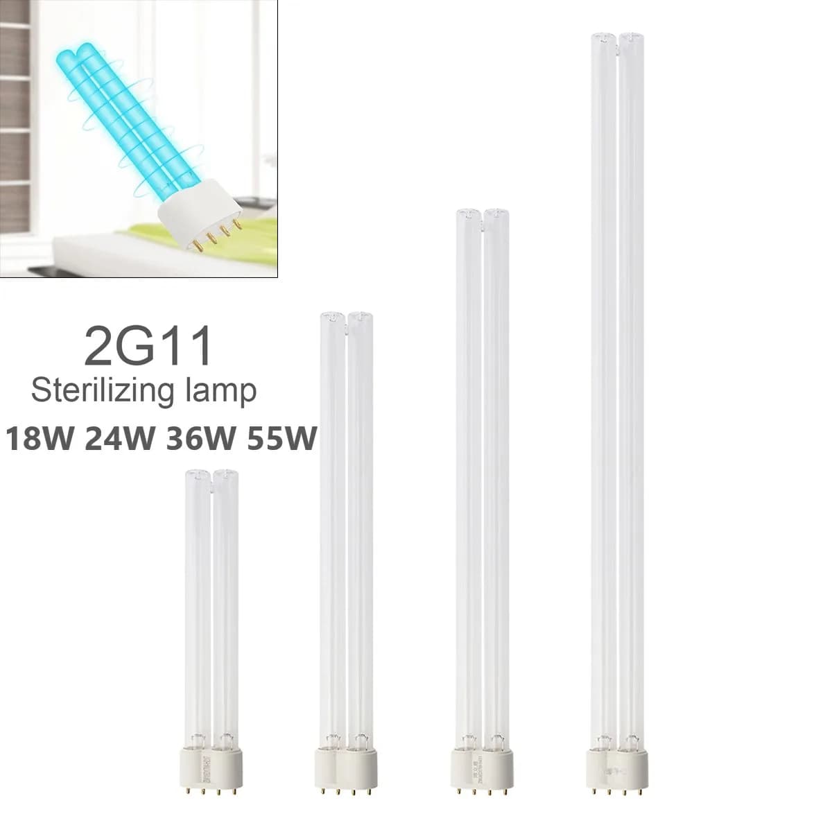 Lampes ultraviolettes à 4 broches, Tube UV 2G11, 18W 24W 36W 55W, Purification de la lampe UVC