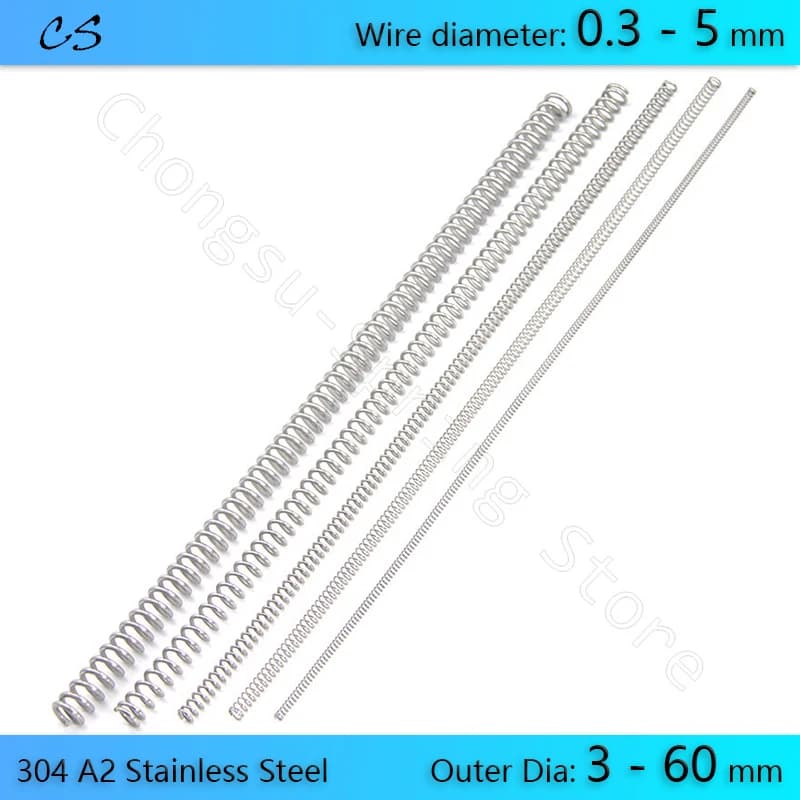 Fil à ressort de Compression 305mm, diamètre 0.3 0.4 0.5 0.6 0.7 0.8 1 - 5mm, diamètre extérieur 3 3.5 4 4.5 5 5.5 6 7 8 10 12 - 60mm de longueur 305mm