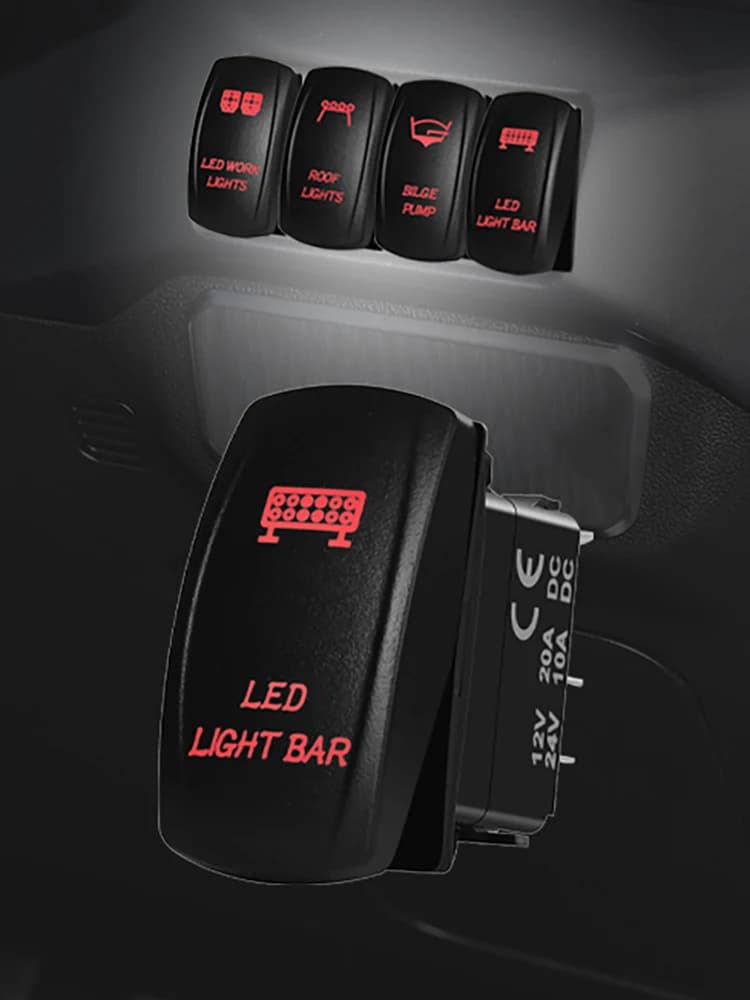 Interrupteur à bascule personnalisé double LED rouge gravé au laser ON-OFF ON-OFF-ON (SPST DPDT) pour accessoires de caravane 4x4 ARB/Carling/NARVA SUV