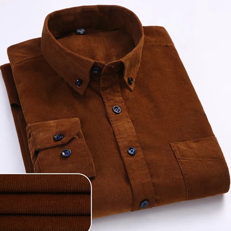 Chemises décontractées pour hommes en velours côtelé 100 % coton, col boutonné, manches longues, chaudes et confortables, grande taille 6XL, collection automne/hiver 2026