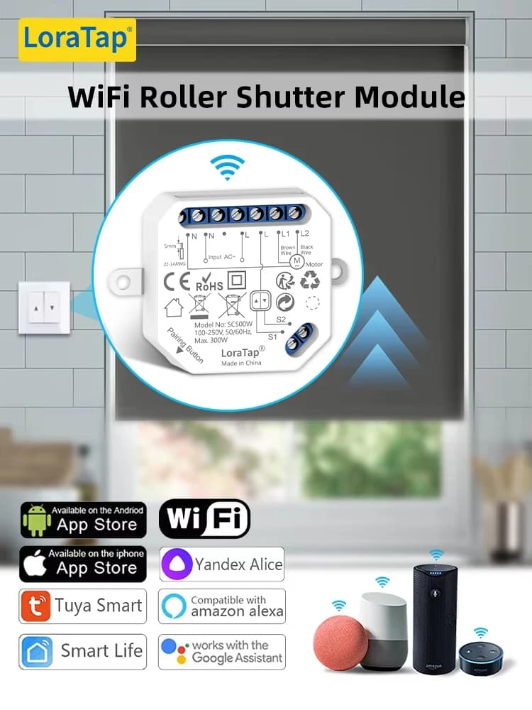 LoraTap Tuya Module de relais de commutateur de rideau WiFi intelligent pour stores de fenêtre de volet roulant Google Home Alexa commande vocale nouvelle Version