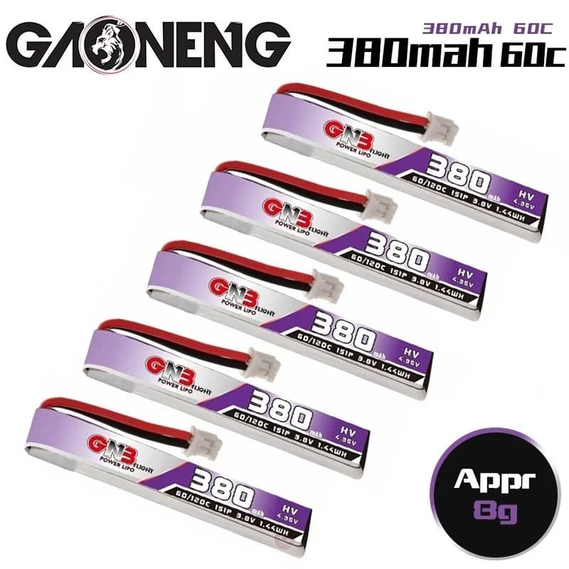 5 pièces/lot Gaoneng GNB FPV LiHv Batteries 380mAh 1S 3.8V 60C Max 120C PH2.0 prise 4.35V Lipo batterie mis à jour Verion de 1S 300mah