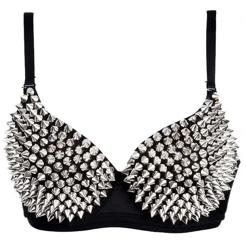 Soutien-gorge push-up doré et argenté pour femme, sous-vêtement sexy, style rock, punk, punk, boîte de nuit, chanteur, DJ, danse