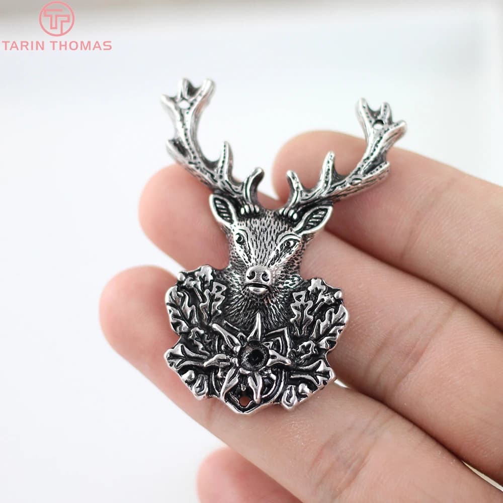 (3848) 1 pièce 51*38MM Pendentifs cerf en alliage de zinc plaqué couleur argent antique, accessoires de bijoux faits main DIY, vente en gros
