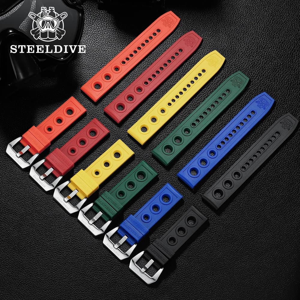 STEELDIVE-Montre de Plongée SD2201 pour Homme, Bracelet en Caoutchouc, Orange, Noir, Vert, Bleu, Rouge, Jaune, Largeur 20mm, 22mm