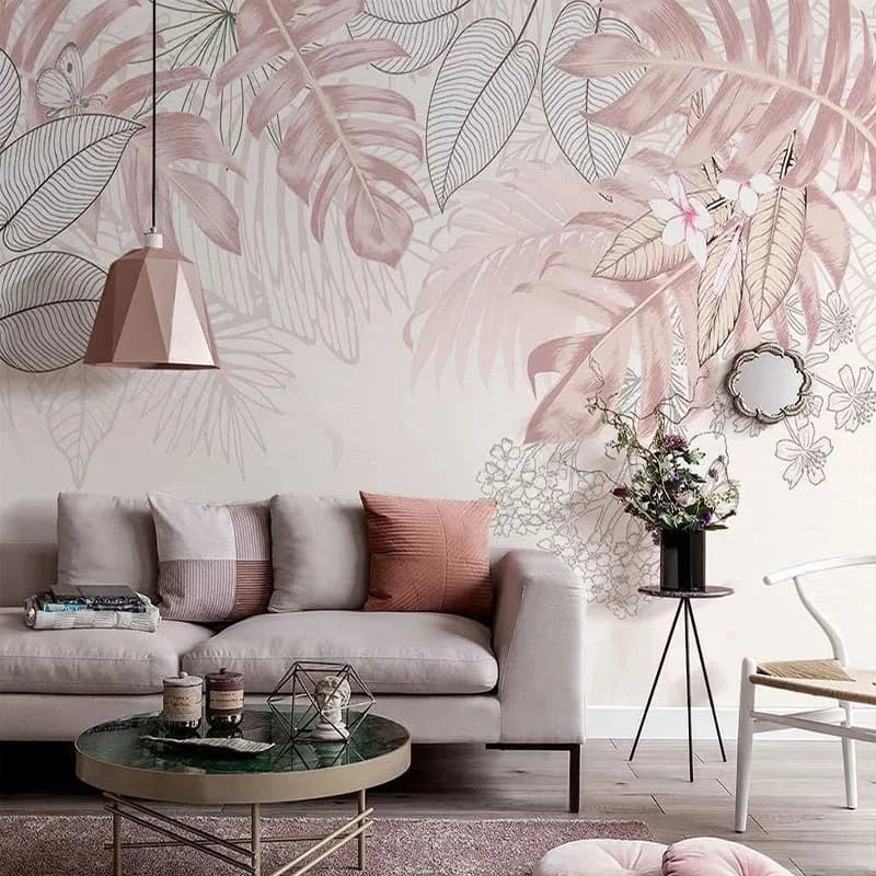 Papier Peint Photo Nordique Ins, Peint à la Main, Plantes Tropicales Roses, Feuilles, Nik, Salon, Fond Mural, 3D