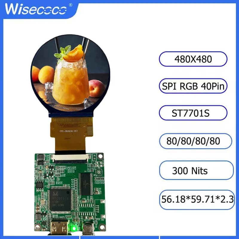 Wisecoco – écran LCD rond de 2.1 pouces, 480x480, affichage circulaire Tft, carte de pilote d'interface RGB SPI pour projet de maison intelligente ST7701S