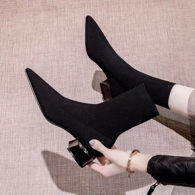 chaussure femme bottine femme botte femme bottes femme 2021 bottines Comemore – bottines pointues à talons mi-hauts pour femme, chaussures, bottines, bloc tricotées, à talons bas et hauts, collection