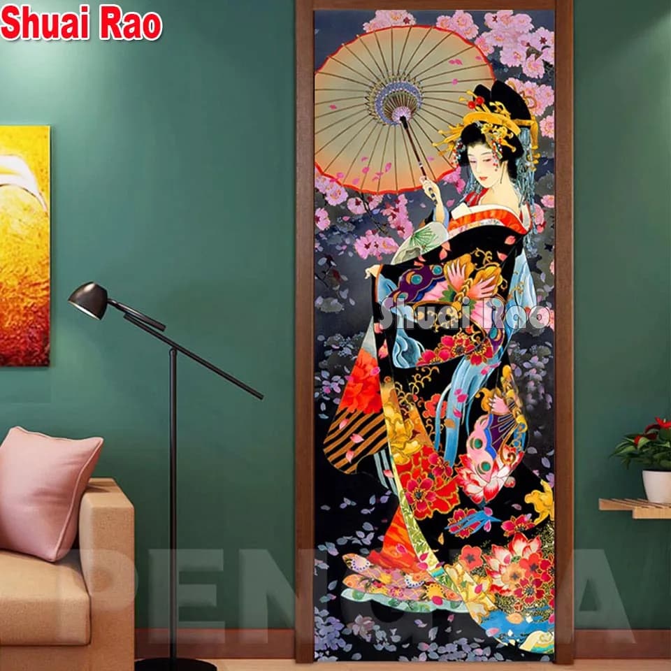 Grand diamant japonais Geisha, peinture en résine, carré ou rond, mosaïque, décoration de maison pour femme, cadeau 2022