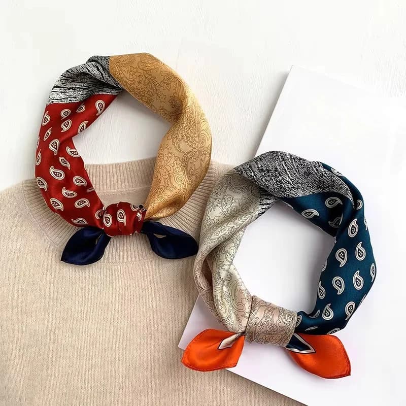Foulard 100% Soie Pure pour Femme, Bandeau Carré, Bandana, Imprimé Tendance 2026, 53*53cm
