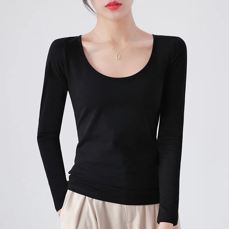 MRMT 2026 Nouveau T-shirt en coton pour femme à manches longues, couleur unie, T-shirts décontractés pour femme, hauts et tee-shirts pour femme