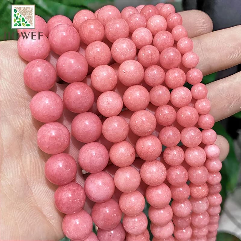 Perles de jaspe calcédoine Rose clair lisse, pierre naturelle, accessoires de Bracelet pour la fabrication de bijoux, fil de 15 pouces, 4 6 8 10 12MM