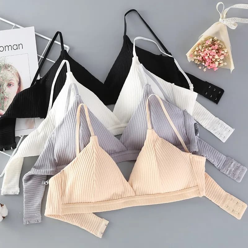 Soutien-gorge sans fil pour femmes, bralette rembourrée, sous-vêtements en coton, soutien-gorge sexy à col en V, couleur unie, coussinets amovibles, lingerie sexy