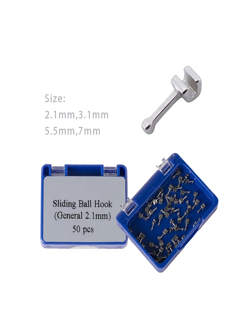 Crochet à sertir orthodontique dentaire, tête sphérique carrée, crochet de traction, 1.8mm ,2.7mm ,3.1mm,4mm,5.5mm,7mm, 50 pièces par boîte