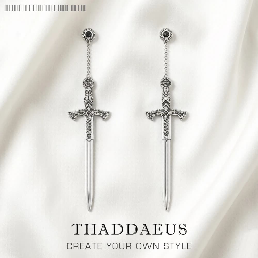 Boucles d'oreilles épée richement ornées pour hommes et femmes, bijoux fins européens, argent regardé 925, cadeau, tout neuf, été