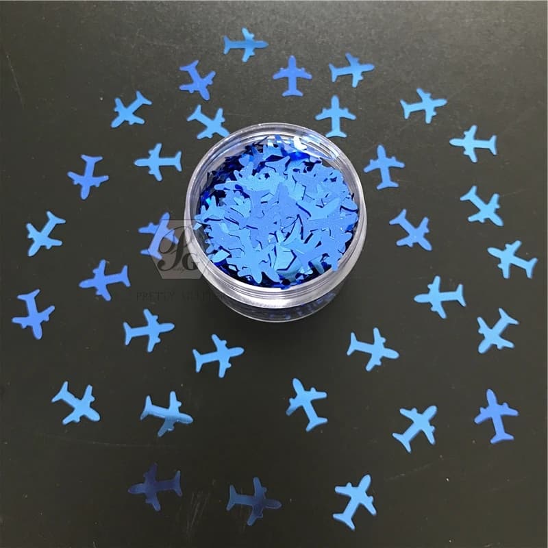 PrettyG 1 boîte de paillettes bleues en forme d'avion, 8mm, pour résine, bricolage, artisanat d'art, maquillage des ongles, accessoires de décoration B0705