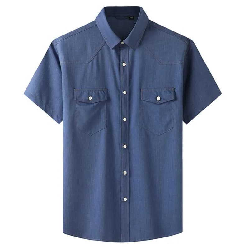Chemise à manches courtes en denim pour hommes, chemise décontractée d'affaires, chemise décontractée pour hommes, chemise habillée sociale masculine, bleu, classique, grande taille, 13XL, 7XL, 6XL,