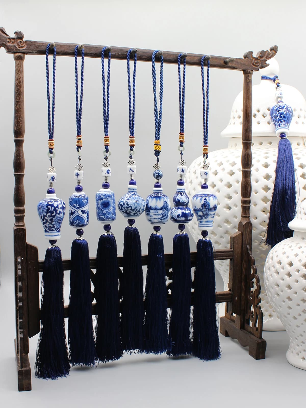 Décorations murales en céramique peintes à la main, bleues et blanches