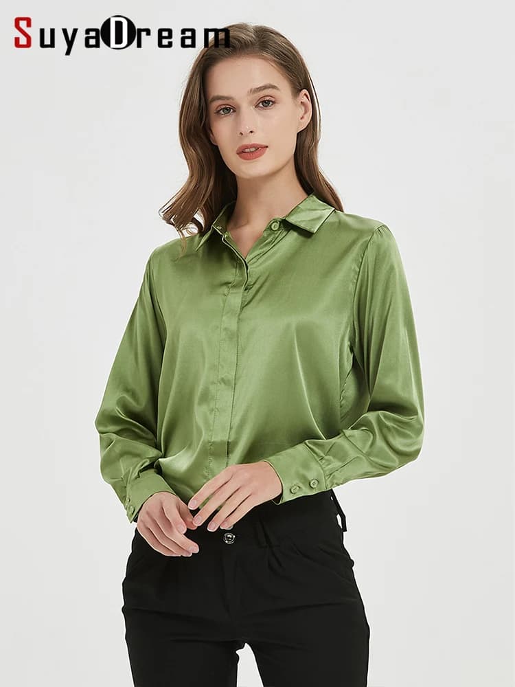 SuyaDream femme chemises solides 93% soie réelle 7% élasthanne manches longues chemisiers chics, 2025 printemps automne bureau dame haut