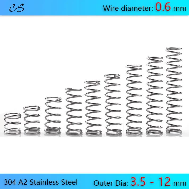 Ressorts de Compression en acier inoxydable 304 A2, 0.6mm, diamètre du fil 0.6mm, diamètre extérieur 3.5 4 5 6 7 8 9 10 11 12mm, longueur 5 10 - 100mm, 10 pièces