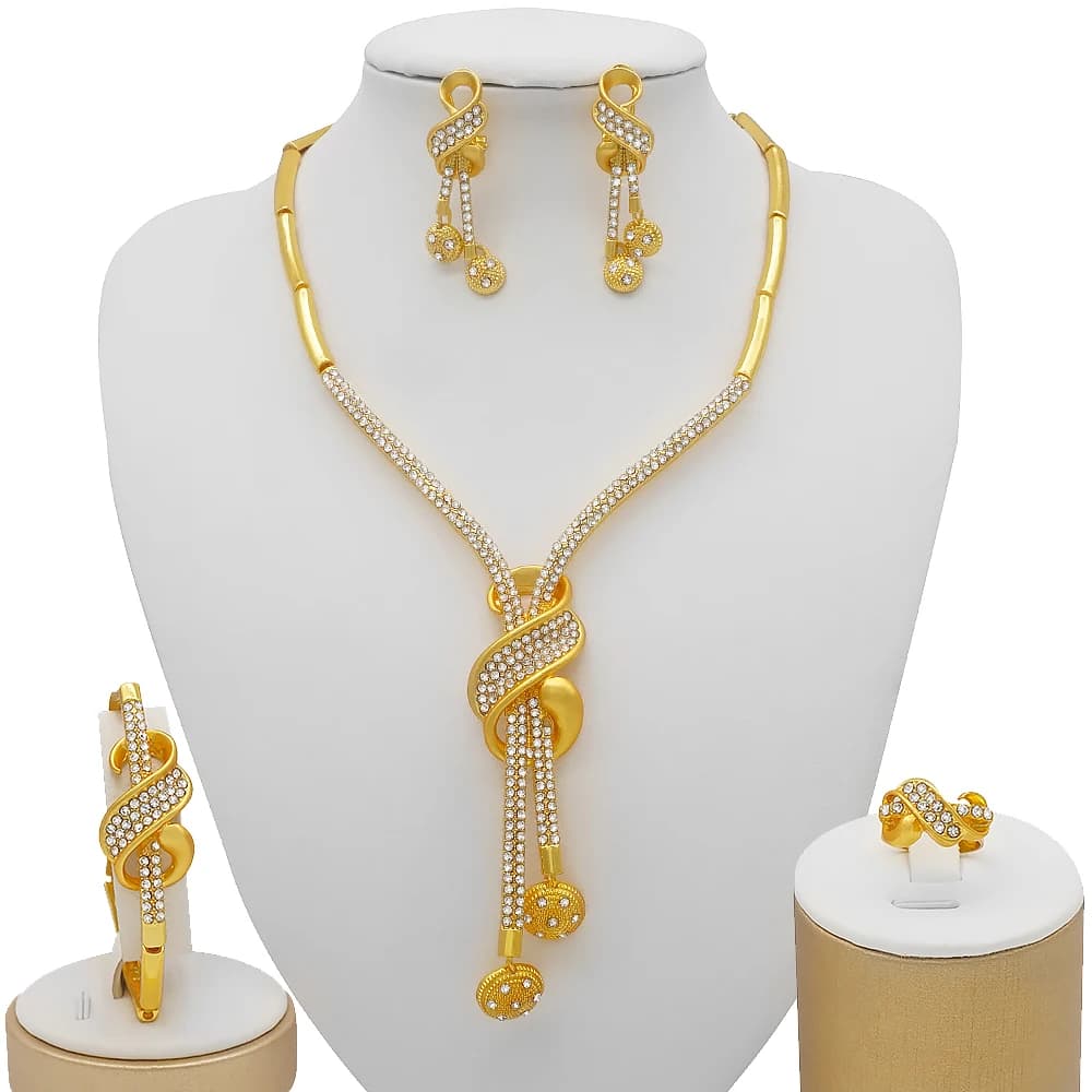 Parures de bijoux couleur or de Dubaï, cadeaux de mariage africains et indiens pour femme, collier, bracelet, boucles d'oreilles, bague, bijoux pour femmes 2022