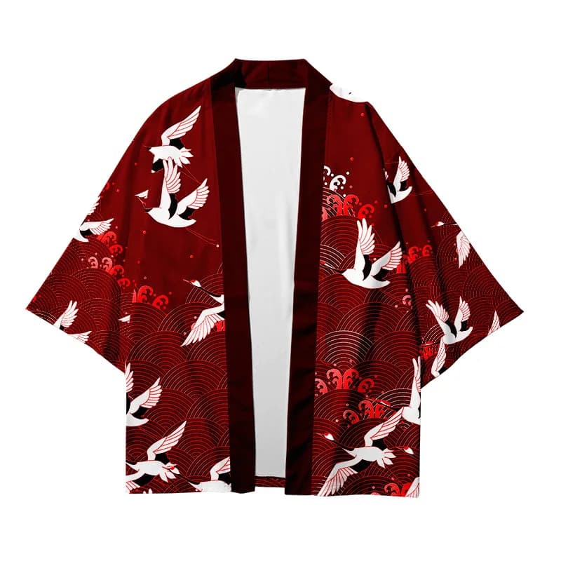 Cardigan japonais imprimé grue rouge pour hommes et femmes, kimono Harajuku, chemisier en Y cosplay, grande taille 6XL 5XL 4XL 3XL, vêtements d'intérieur