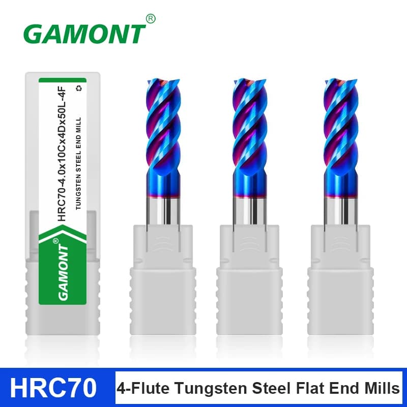 GAMONT HRC70 4-Fraise cannelures carbure d'acier au tungstène revêtement de caractéristique bleue fraise en bout plate pour ma