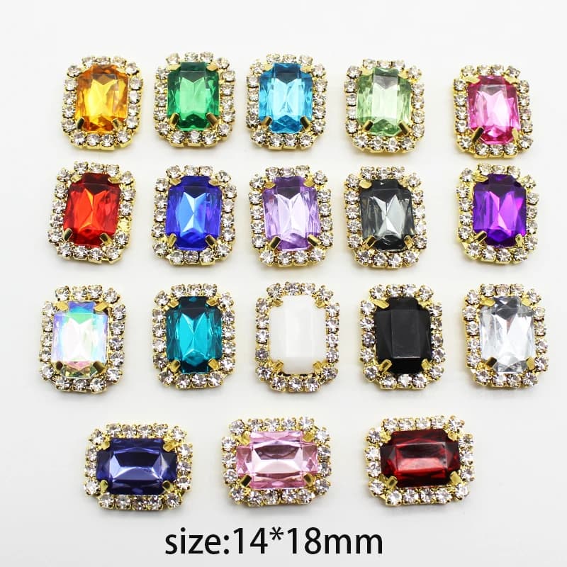 Boucle en strass acryliques rectangulaires dorées, 14x18mm, 10 pièces/lot, accessoires de bricolage faits à la main, boutons décoratifs