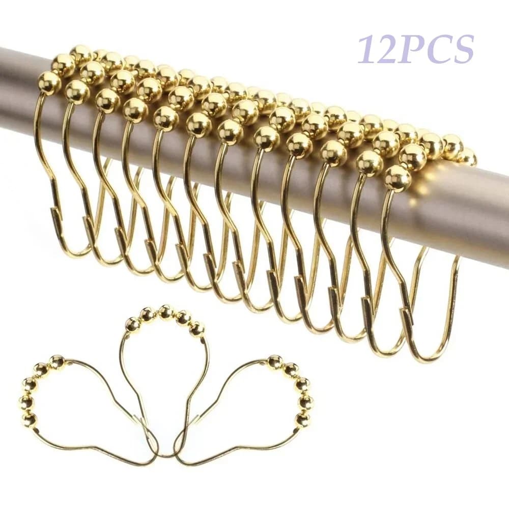 Lot de 12 tringles à rideaux de douche, cintre à crochet, couleur argent, matériau en fer, anneau de bain, boucle de drapage, fermoir, draperie, Clips à usage domestique, salle de bain