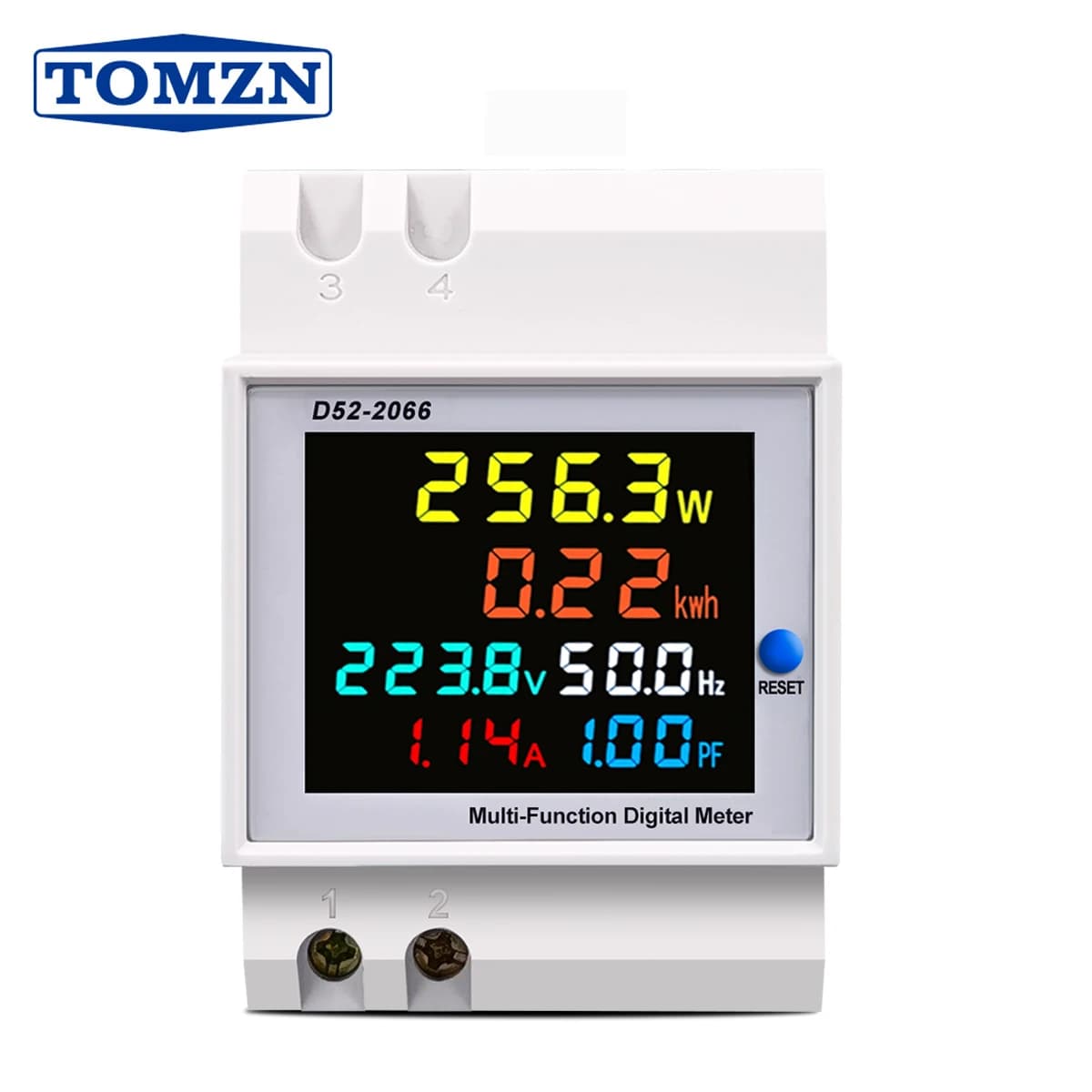 TOMZN Moniteur AC 6-en-1 sur rail DIN 110V 220V 380V 100A – Compteur de tension, courant, facteur de puissance, énergie active kWh et fréquence