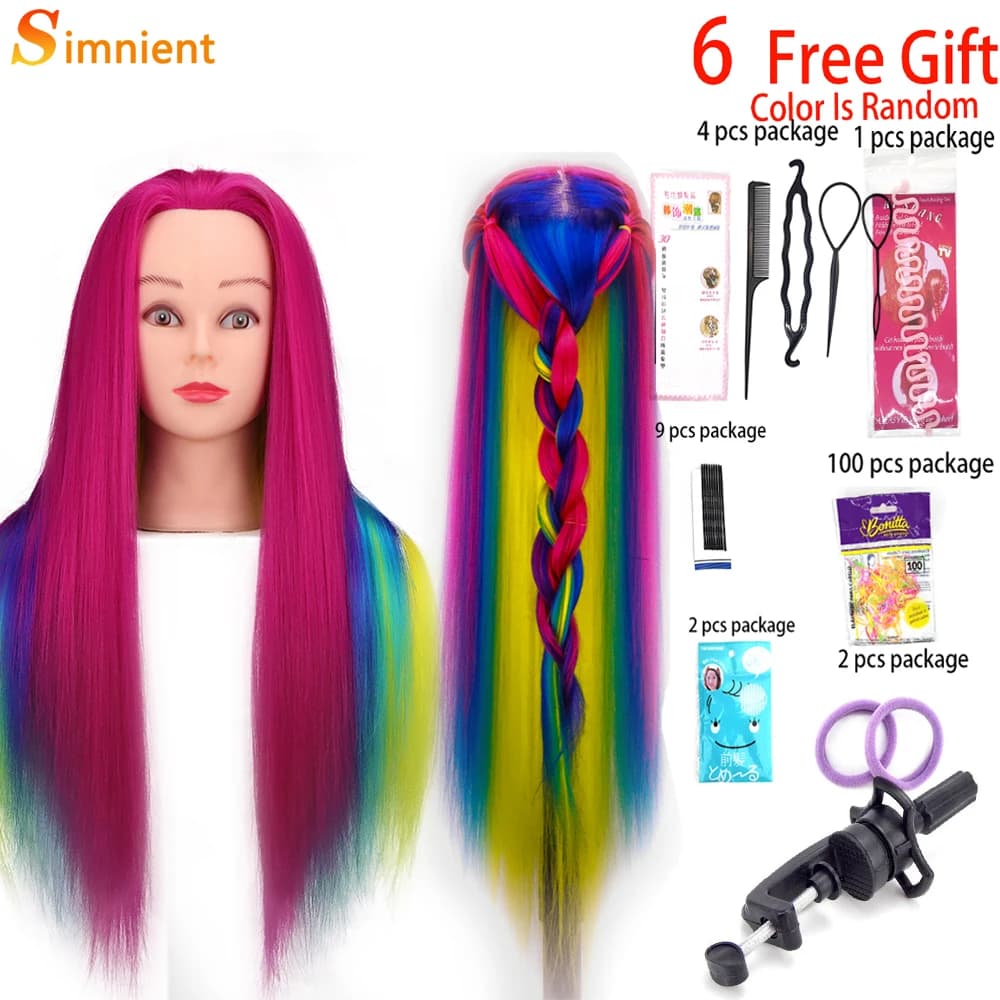 Simnient 70 cm cheveux synthétiques colorés pour poupées tresse tête de Mannequin pour coiffures coiffure tressage formation poupée factice