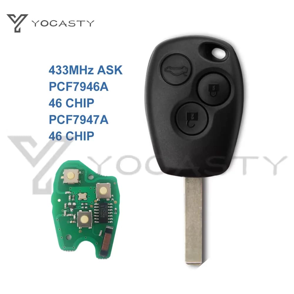 YOCASTY-Porte-clés de voiture à distance VA2, remplacement pour Renault Wind, Clio, Modus, oke, goo, Master Twingo, 2004-2016, 433Mhz, PCF7946A, PCF7947A