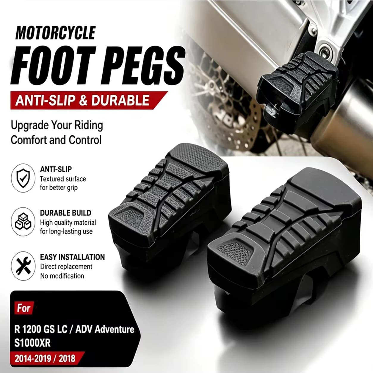 Repose-pieds arrière en caoutchouc R1200GS pour passager de moto, pour BMW R 1200 GS LC ADV Adventure S1000XR 2014 – 2019 2018