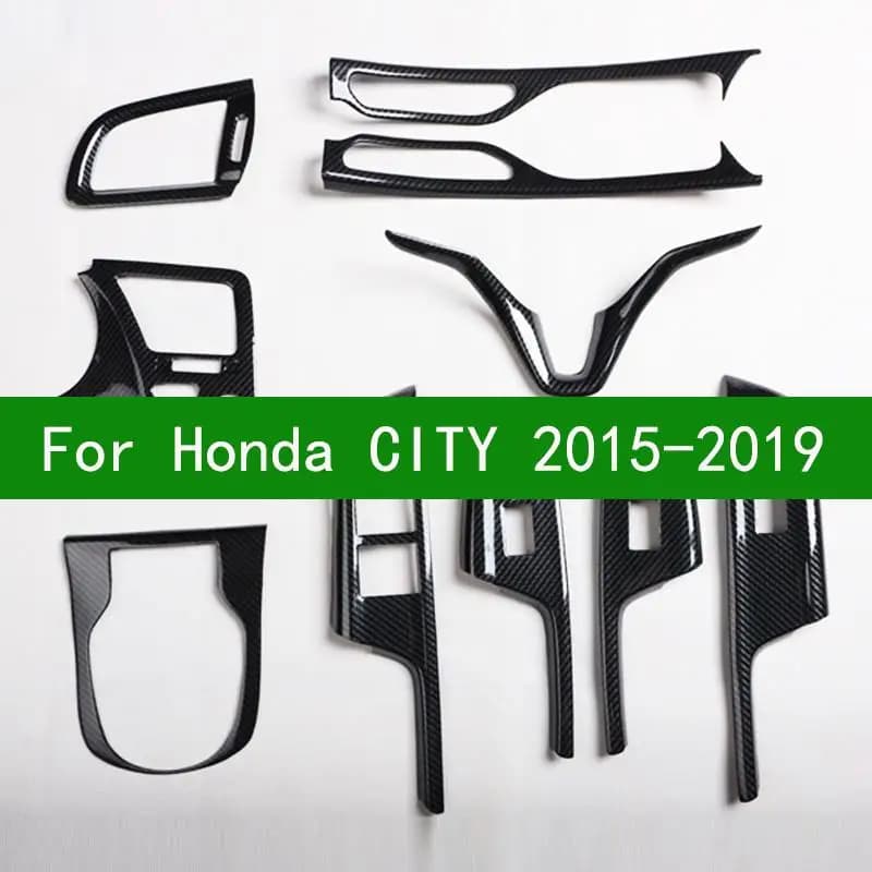 Couverture de volant en fibre de carbone, garniture de décoration intérieure, pour interrupteur de vitre électrique, adapté à Honda City 2015 – 2019, 2017 2016