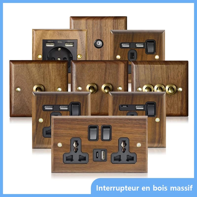 DepoGuye – prise d'interrupteur rétro américain de haute qualité, plaque d'interrupteur à bascule en laiton et bois pur, interrupteur mural pour maison et lit