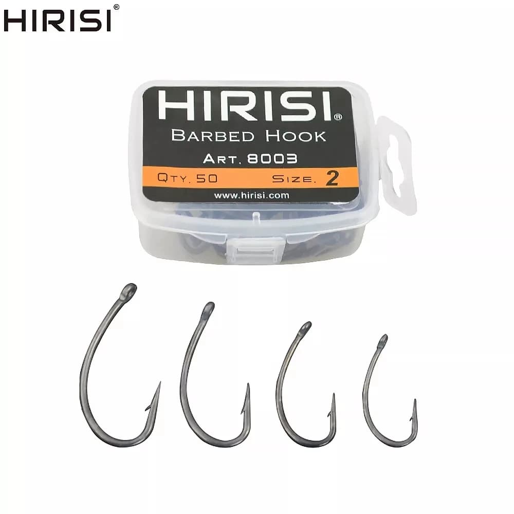 Hirisi 50pcs Hameçons Barbelé Revêtement en Acier Inoxydable à Haute Teneur en Carbone dans une Boîte 8003 Accessoire de Pêche Carpe