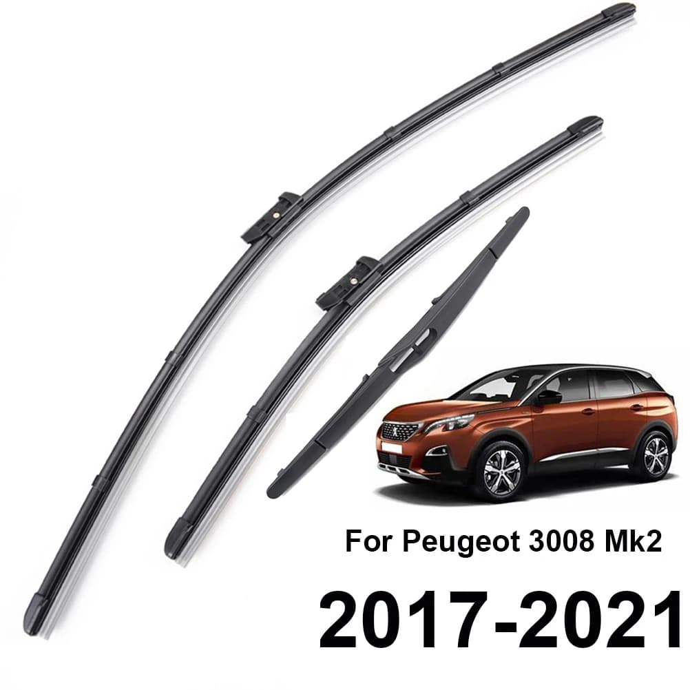 Jeu de balais d'essuie-glace pour pare-brise, Kit de vitres avant et arrière pour Peugeot 3008 MK2 2017 2018 2019 2020 2021, essuie-glaces 28 "et 16" et 12"