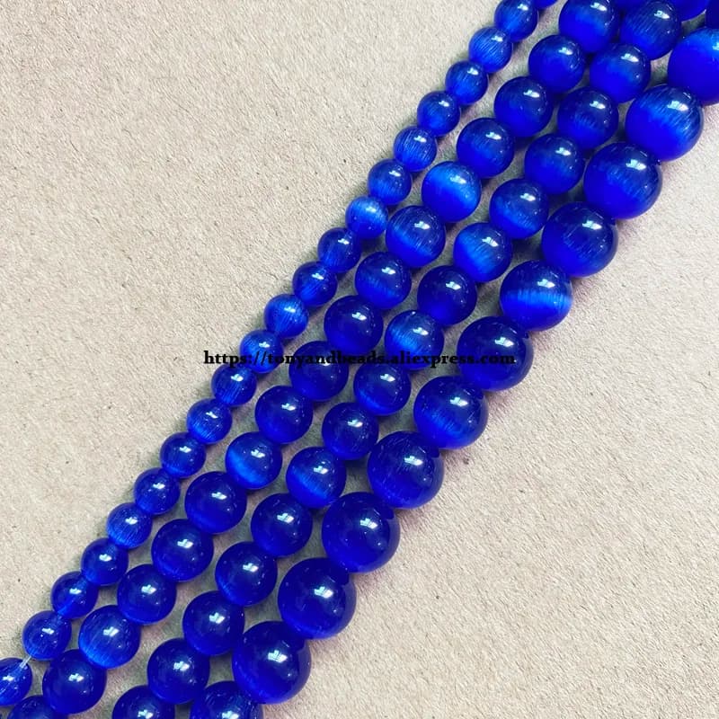 Pierre de lune naturelle œil de chat bleu marine, perles rondes en vrac de 15 pouces, taille au choix de 4 6 8 10 12mm pour la fabrication de bijoux, bricolage