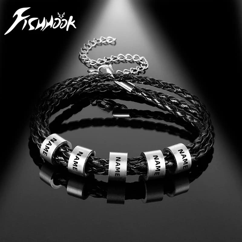 Bracelet en cuir personnalisé pour couple, frère, ami, avec nom personnalisé, cadeau pour la fête des mères, des pères, pour homme, femme, papa, bijoux