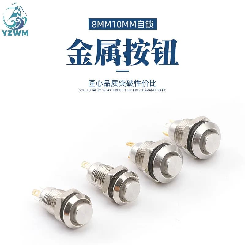 Interrupteur à bouton en métal, 8MM, 10MM, 12MM, 16MM, bouton autobloquant, tête haute, 1, normalement ouvert, étanche, antirouille