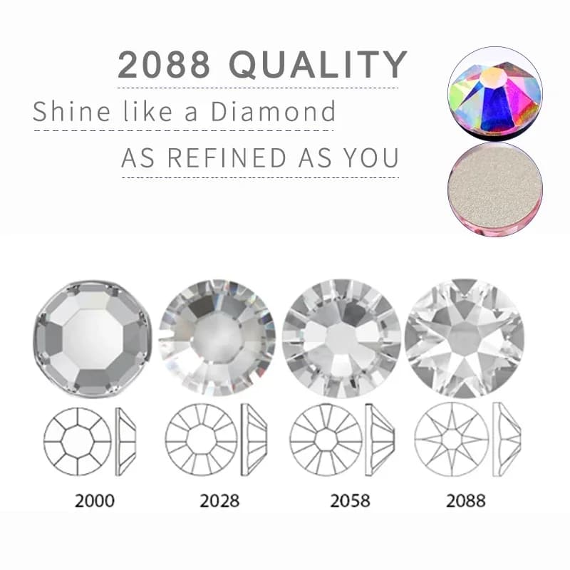 Verre 3D Super Brcorporelle à 16 Facettes Découpées, 2088 Flatback Swarovsky, N64.bal inestones DIY, Art Décoration, Manucure, Top Crystal Coal Gems