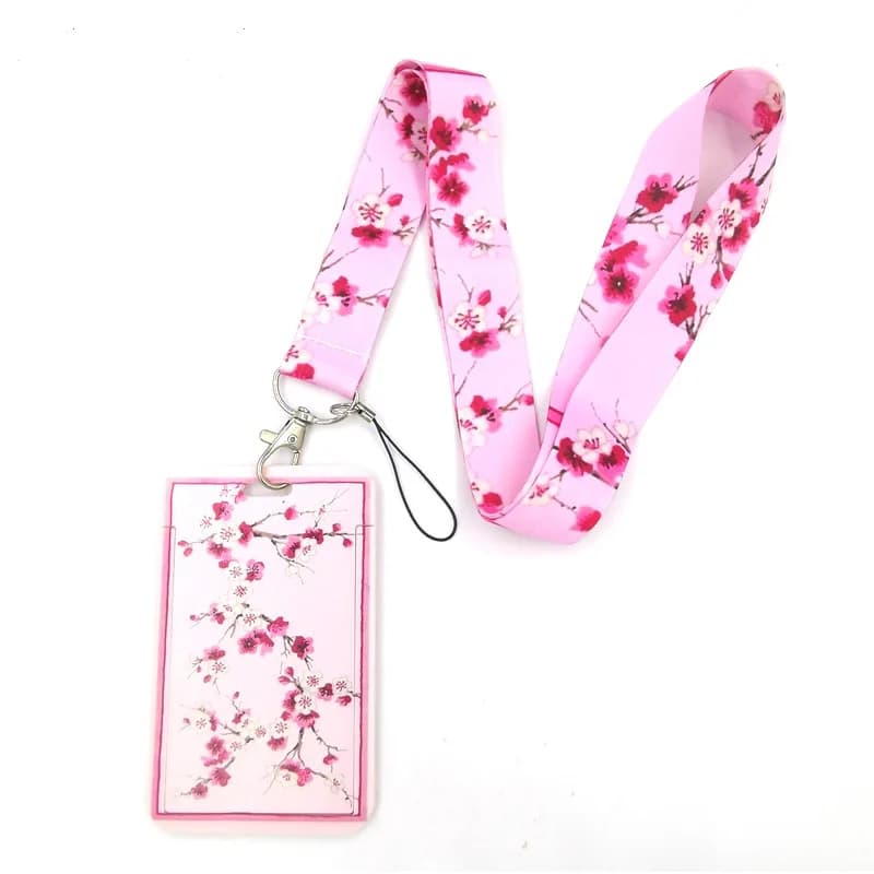 Porte-cartes à lanière créative, fleurs de cerisier roses, porte-cartes à col suspendu pour étudiant, Badge pour téléphone, accessoires