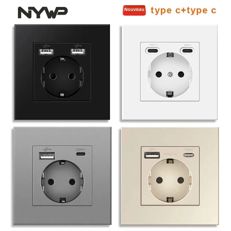 NYWP prise USB murale avec Double prise Standard ue 16A mur intégré AC 110 V-250 V nouveau Style prise de salle de panneau