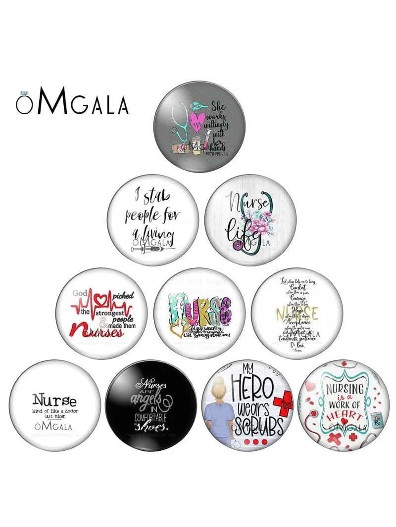 Citations de ruban d'infirmières et de médecins, 10 pièces, 8mm/10mm 12mm/18mm/20mm/25mm, photo ronde, cabochon en verre, démonstration, dos plat, résultats de direction