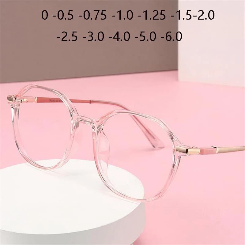 2025 Transparent rose cadre polygone moins lentille Prescription lunettes femmes hommes TR90 lunettes à courte vue 0 -0.5 -0.75 à-6.0