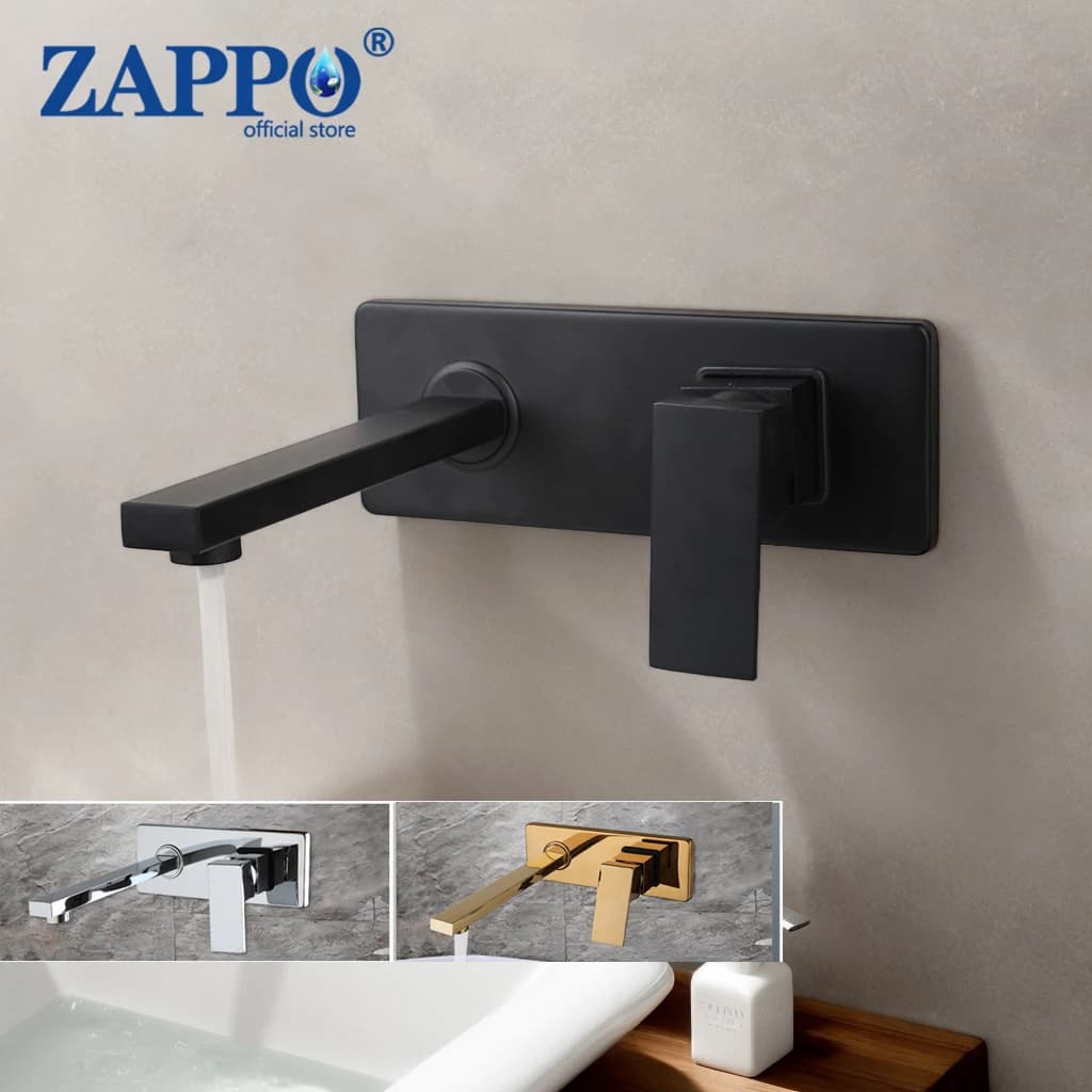 Robinet de salle de bain mural ZAPPO, robinet cascade pour salle de bain, mitigeur eau chaude et froide, robinet de baignoire à poignée unique, noir/doré
