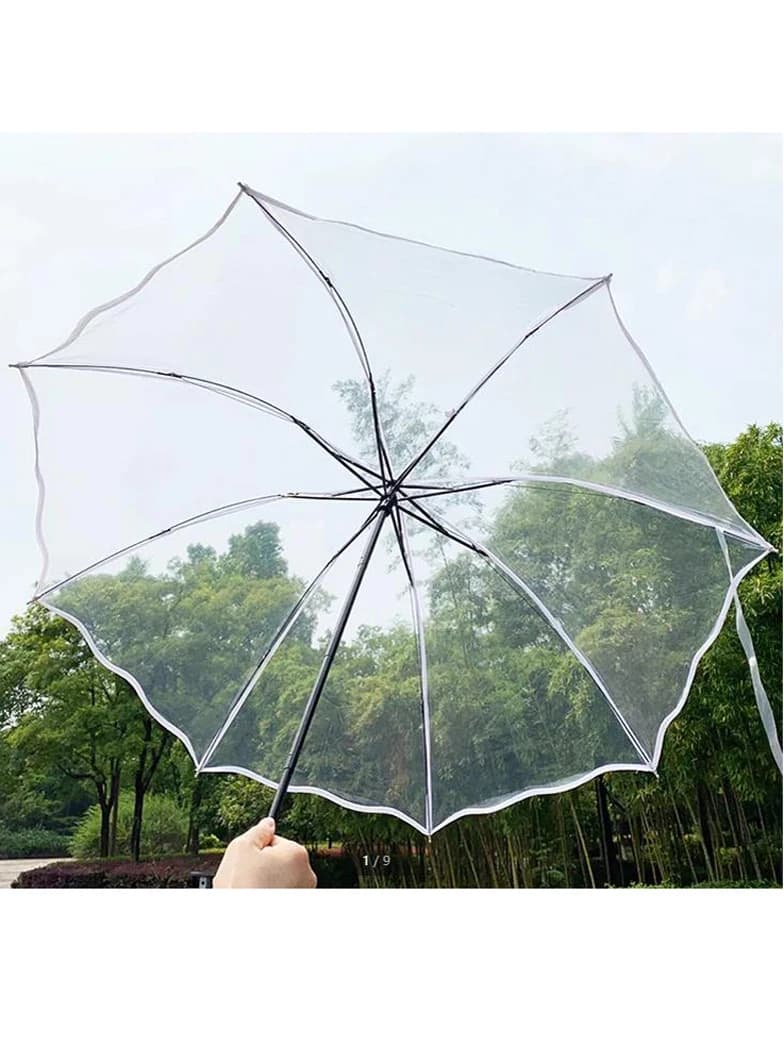 Parapluie Pliant Transparent Non existent pour Hommes et Femmes, Bord Ondulé, Coupe-Vent, Pluie, Plastique Transparent, Parasol Extérieur pour Dames