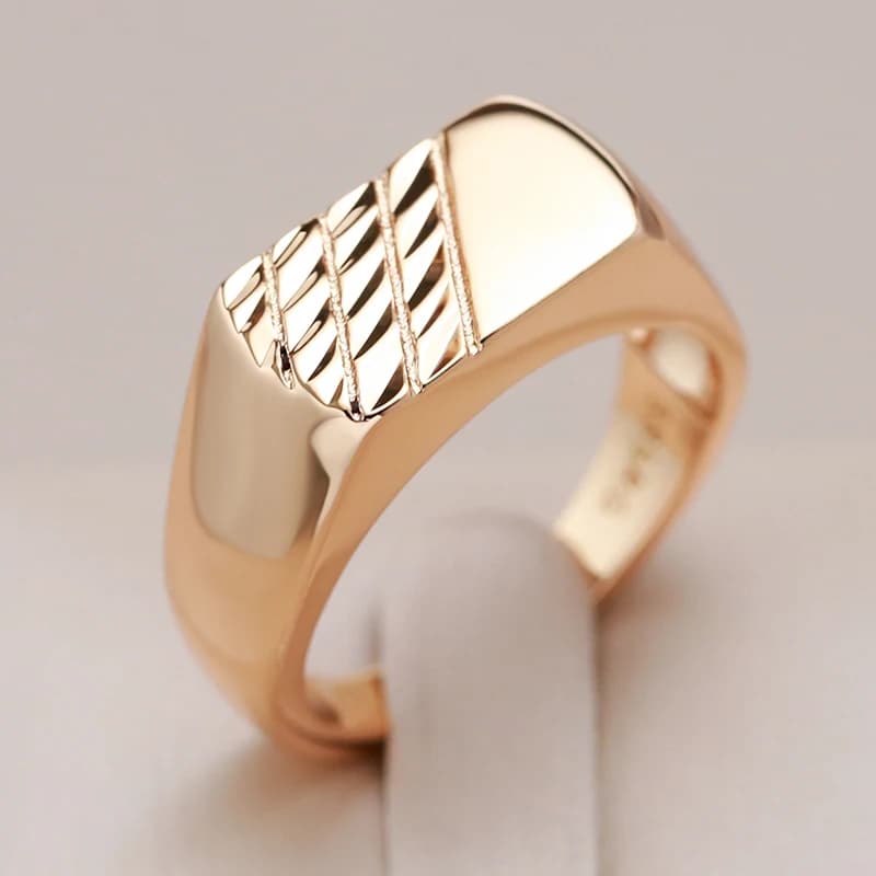 Kinel – bague brillante pour hommes et femmes, couleur or Rose 585, Simple, carrée, haute qualité, bijoux fins quotidiens, tendance