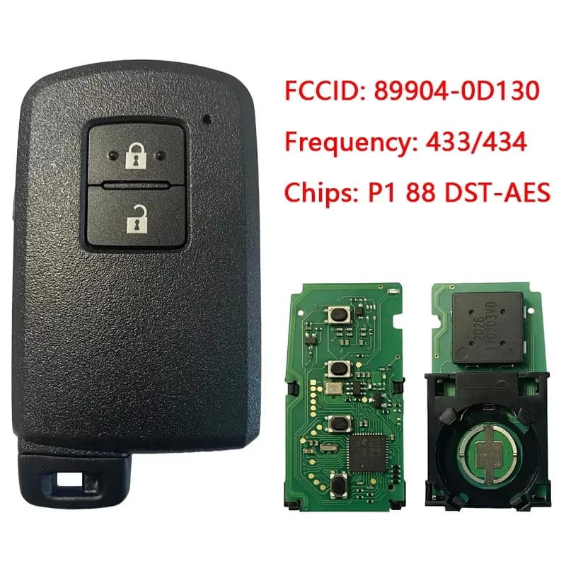 CN 007158 Clé à 2 boutons de rechange pour télécommande intelligente Toyota Yaris Auris BA7EQ P1 88 puce DST-AES 433MHz 89904-0D130, Go sans clé