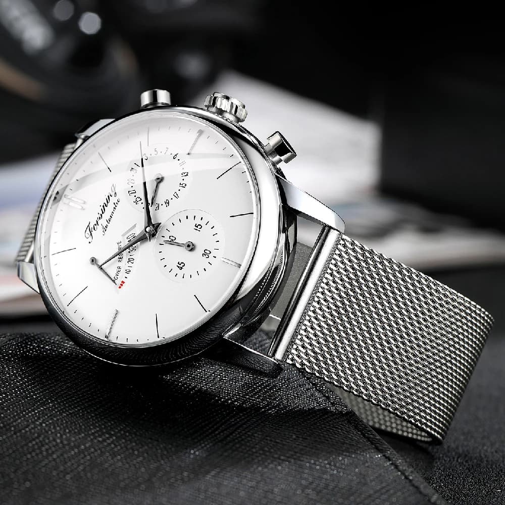 Montre mécanique automatique FORSINING pour homme avec indicateur de réserve de marche, date automatique, montre-bracelet décontractée et professionnelle pour homme, bracelet en acier maillé